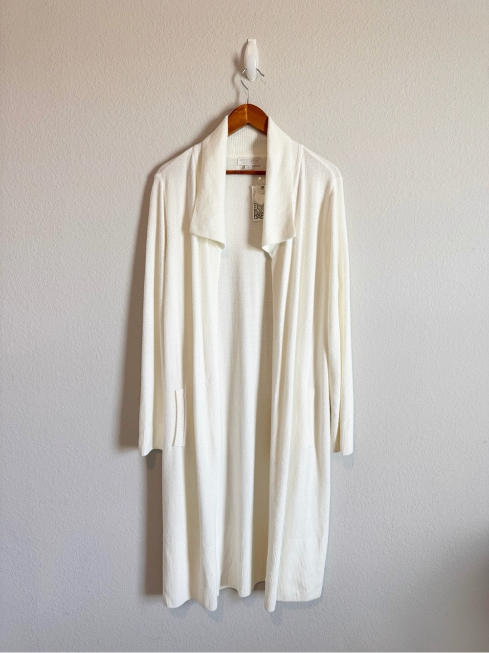Barefoot Dreams Pearl White CozyChic Ultra Lite Wide Collar Long Cardigan Size M